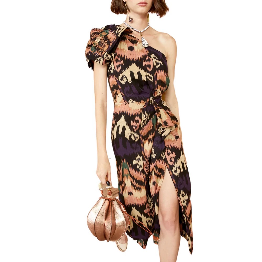 Ulla Johnson Idra Ikat One-Shoulder Dress in Black Iris size 4 - Picture 9 of 9